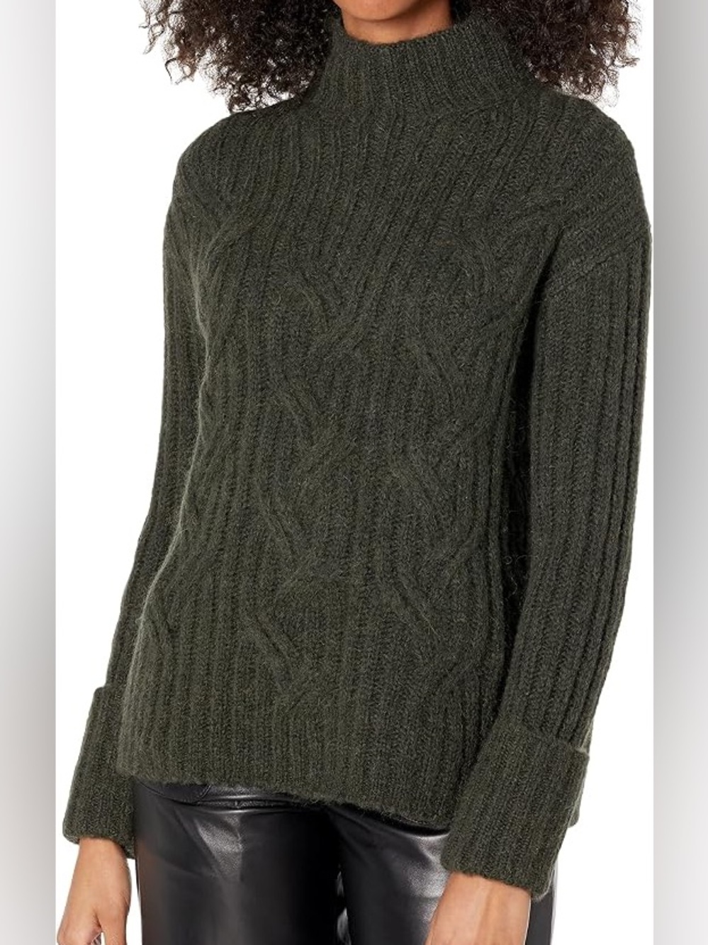 VINCE Olive Cable Knit Crewneck Sweater $445